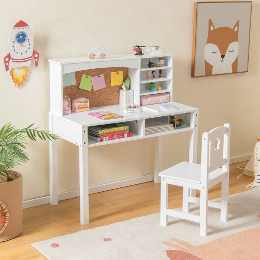 Kids Desk and Chair Set with Hutch and Bulletin Board for 3+ Kids-Pink