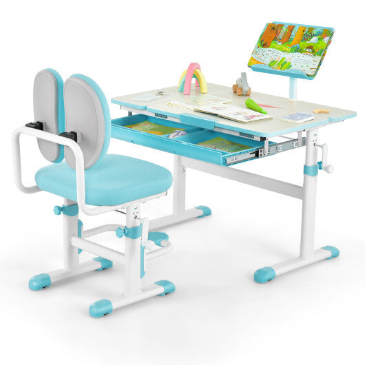 Height-Adjustable Kid's Study Desk and Chair Set-Blue