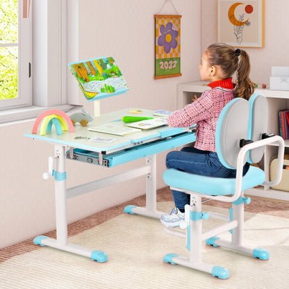 Height-Adjustable Kid's Study Desk and Chair Set-Blue