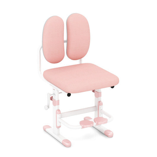 Ergonomic Height-adjustable Kids Study Chair with Double Back Support-Pink