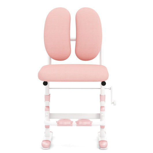 Ergonomic Height-adjustable Kids Study Chair with Double Back Support-Pink