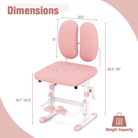 Ergonomic Height-adjustable Kids Study Chair with Double Back Support-Pink