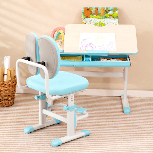 Height-Adjustable Kid's Study Desk and Chair Set-Blue - Color: Blue