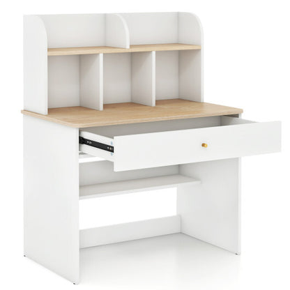 Kids Wooden Study Desk Writing Table with Hutch and Drawer