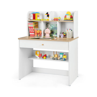 Kids Wooden Study Desk Writing Table with Hutch and Drawer