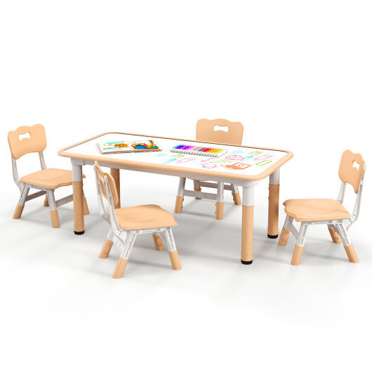 Kids Table and Chairs Set for 4 with Graffiti Desktop-Natural - Color: Natural