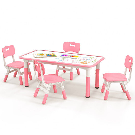 Kids Table and Chairs Set for 4 with Graffiti Desktop-Pink - Color: Pink