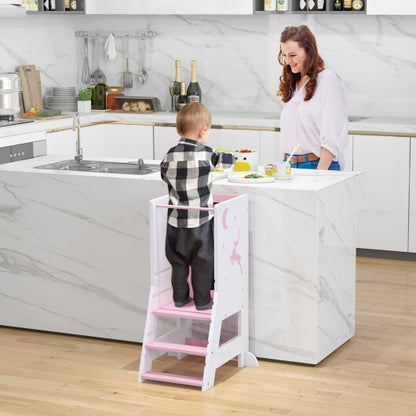 Toddler Kitchen Stool Helper Baby Standing Tower with Chalkboard and Whiteboard-Gray