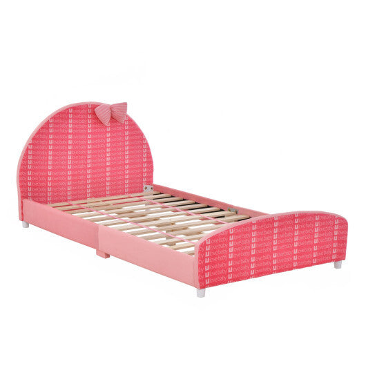 Wood Upholstered Twin Bed Platform with Slat Support-Pink - Color: Pink