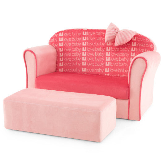 Ultra Soft Velvet Kids Sofa Chair Toddler Couch with Ottoman-Pink - Color: Pink