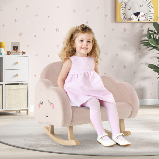 Upholstered Toddler Rocker with Solid Wood Legs and Non-slip Foot Pads-Pink - Color: Pink