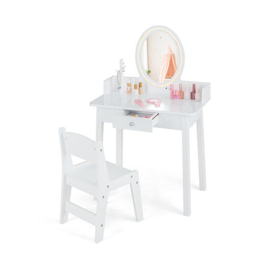 Kids Vanity Set with Lighted Mirror-White