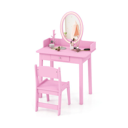 Kids Vanity Set with Lighted Mirror-Pink - Color: Pink