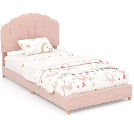 Twin Bed Frame with Height-Adjustable Headboard and Sturdy Wooden Slats-Pink - Color: Pink