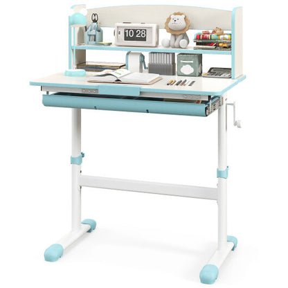 Height Adjustable Kids Study Desk with Tilt Desktop-Blue