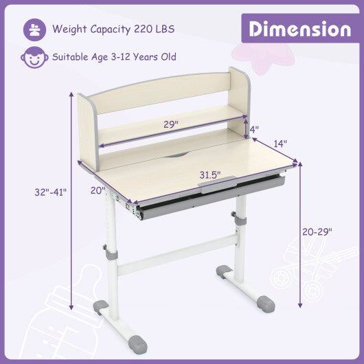 Height Adjustable Kids Study Desk with Tilt Desktop-Blue