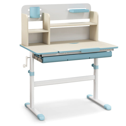 Height Adjustable Kids Study Desk with Tilt Desktop for 3-12 Years Old-Blue - Color: Blue