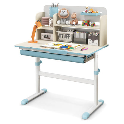 Height Adjustable Kids Study Desk with Tilt Desktop for 3-12 Years Old-Blue - Color: Blue