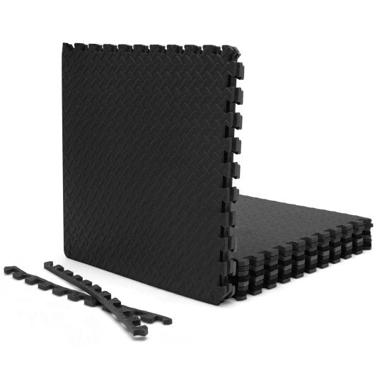 12 Pieces Puzzle Interlocking Flooring Mat with Anti-slip and Waterproof Surface-Black - Color: Black