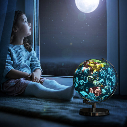 3-in-1 Illuminated World Globe with Stand and  88 Constellations