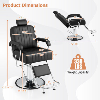 360 Degrees Swivel Salon Hydraulic Barber Chair with Adjustable Headrest and Reclining Backrest-Black - Color: Black