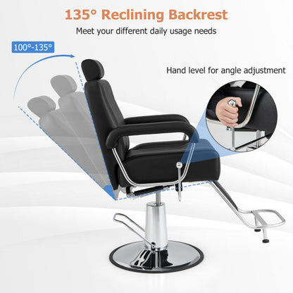 360 Degrees Swivel Salon Hydraulic Barber Chair with Adjustable Headrest and Reclining Backrest-Black - Color: Black