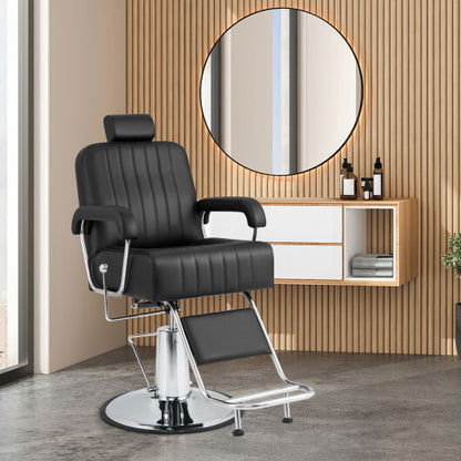 360 Degrees Swivel Salon Hydraulic Barber Chair with Adjustable Headrest and Reclining Backrest-Black