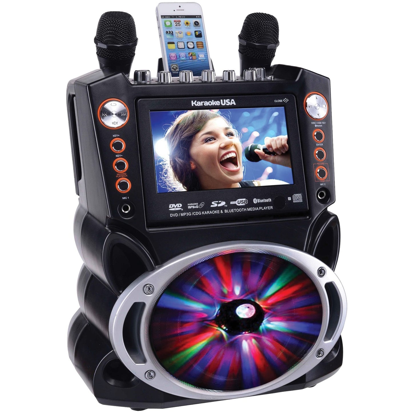 Karaoke USA GF846 Bluetooth Karaoke Machine with Synchronized LEDs
