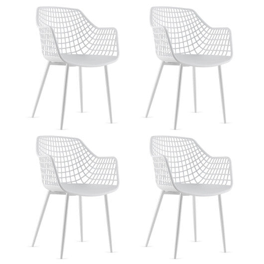 Set of 4 Heavy Duty Modern Dining Chair with Airy Hollow Backrest-White