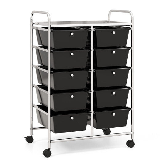 10-Drawer Rolling Storage Cart-Black - Color: Black