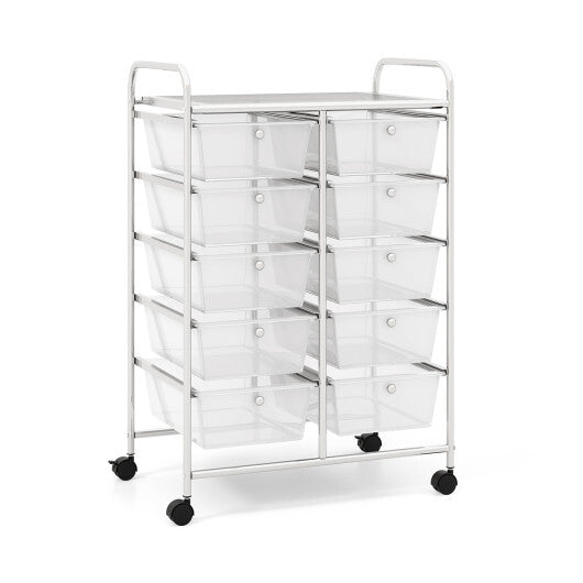 10-Drawer Rolling Storage Cart-Transparent - Color: Transparent