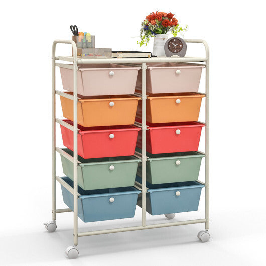 10-Drawer Rolling Storage Cart-Multicolor - Color: Multicolor