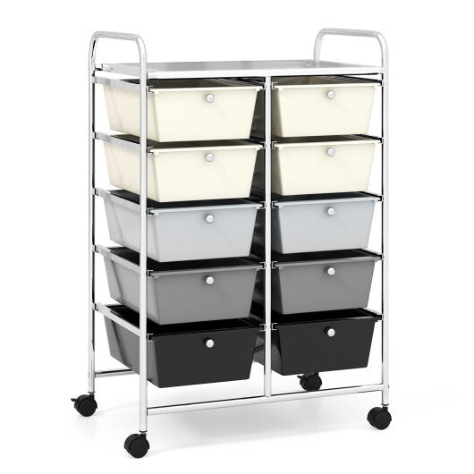 10-Drawer Rolling Storage Cart-Beige & Gray - Color: Beige & Gray