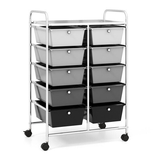 10-Drawer Rolling Storage Cart-Gray - Color: Gray