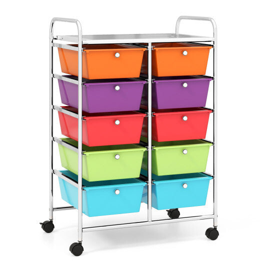 10-Drawer Rolling Storage Cart-Deep Multicolor - Color: Deep Multicolor