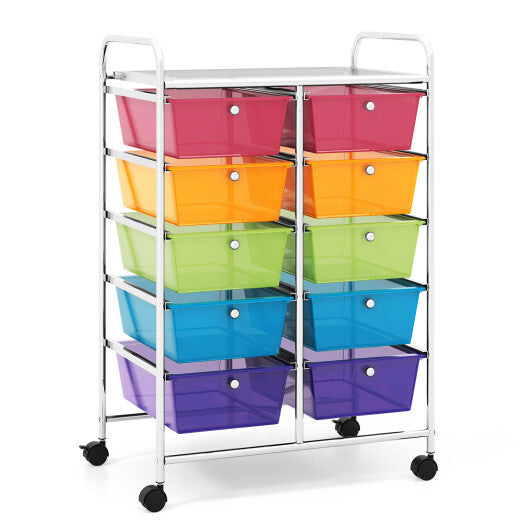 10-Drawer Rolling Storage Cart-Transparent Multicolor - Color: Transparent Multicolor