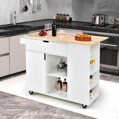 Drop-Leaf Kitchen Island with Rubber Wood Top