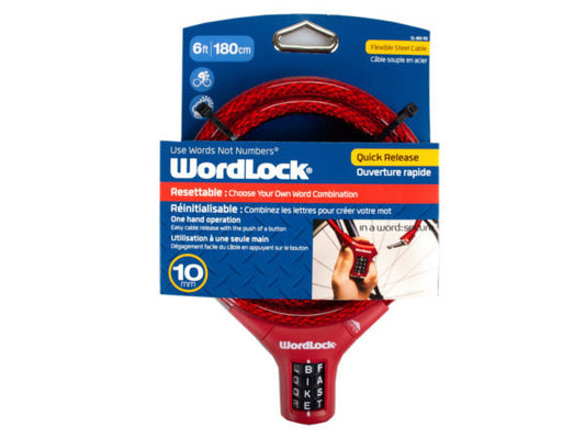 WordLock 10mm 6 Ft Bike Lock in Assorted Colors ( Case of 8 )