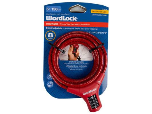 WordLock 8mm 5 Ft Quick Release Black Bike Lock ( Case of 12 )