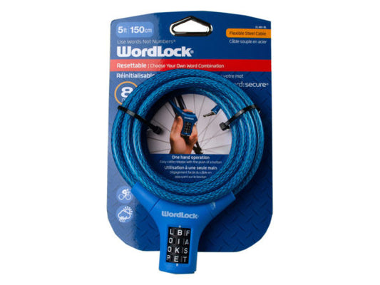 WordLock 8mm 5 Ft Bike Lock in Assorted Colors ( Case of 12 )