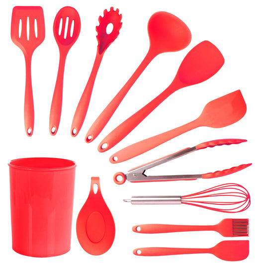 MegaChef Red Silicone Cooking Utensils, Set of 12