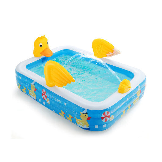 Inflatable Swimming Pool Duck Themed Kiddie Pool with Sprinkler for Age Over 3-Blue - Color: Blue