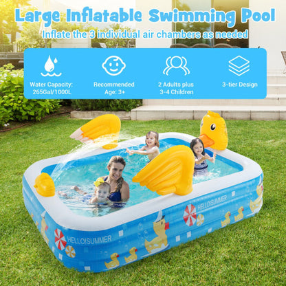 Inflatable Swimming Pool Duck Themed Kiddie Pool with Sprinkler for Age Over 3-Blue