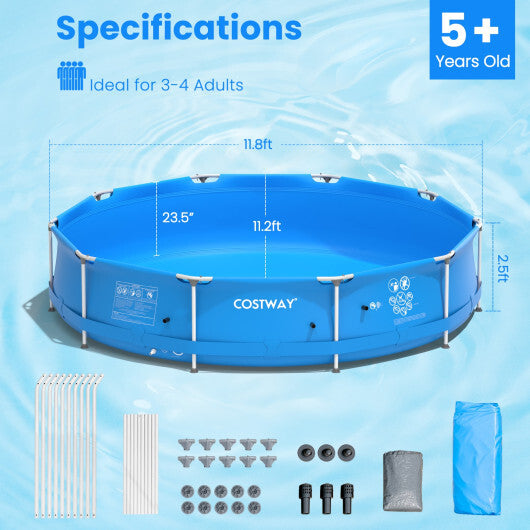 Round Above Ground Swimming Pool With Pool Cover-Blue