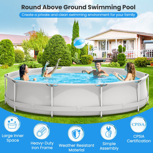 Round Above Ground Swimming Pool With Pool Cover-Blue