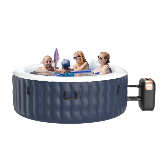 4 Person Inflatable Hot Tub Spa with 108 Massage Bubble Jets-Blue - Color: Blue