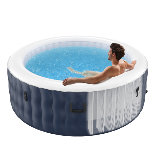 4 Person Inflatable Hot Tub Spa with 108 Massage Bubble Jets-Blue - Color: Blue