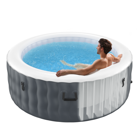 4 Person Inflatable Hot Tub Spa with 108 Massage Bubble Jets-Gray