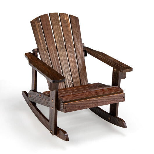 Outdoor Wooden Kid Adirondack Rocking Chair with Slatted Seat-Coffee - Color: Coffee