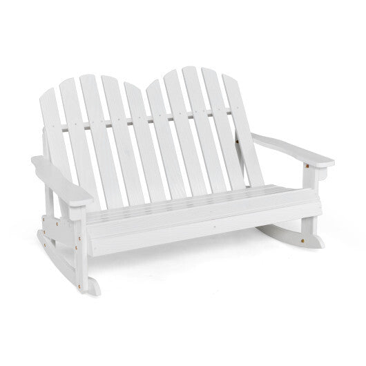 2 Person Adirondack Rocking Chair with Slatted seat-White